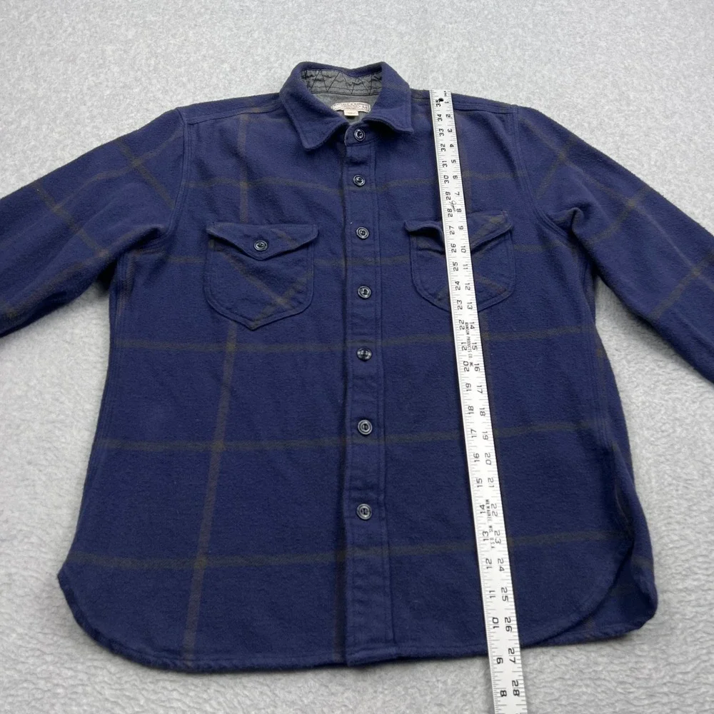 Wallace & Barnes Shirt Mens Medium Blue Windowpane Heavy Flannel Button Up K2518
